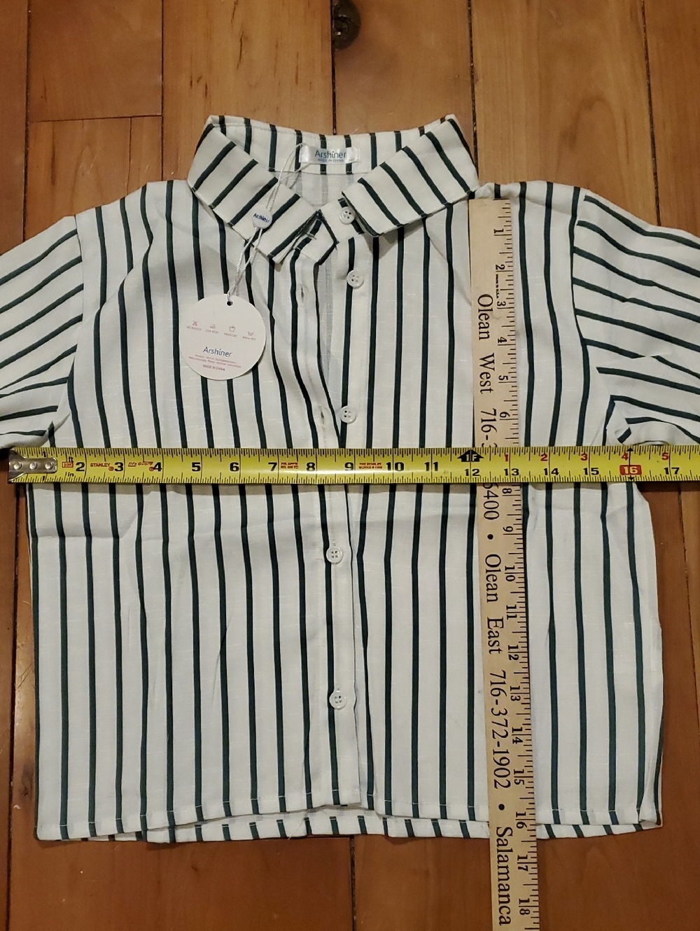 ARSHINER  NWT Striped Button-Up Shirt  in White & Dark Green Girls Size 10 - Picture 5 of 13